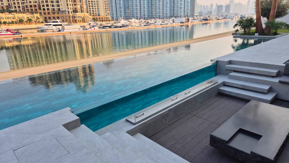 Structural acrylic pool wall panels transforming luxury pool design — UAE installation