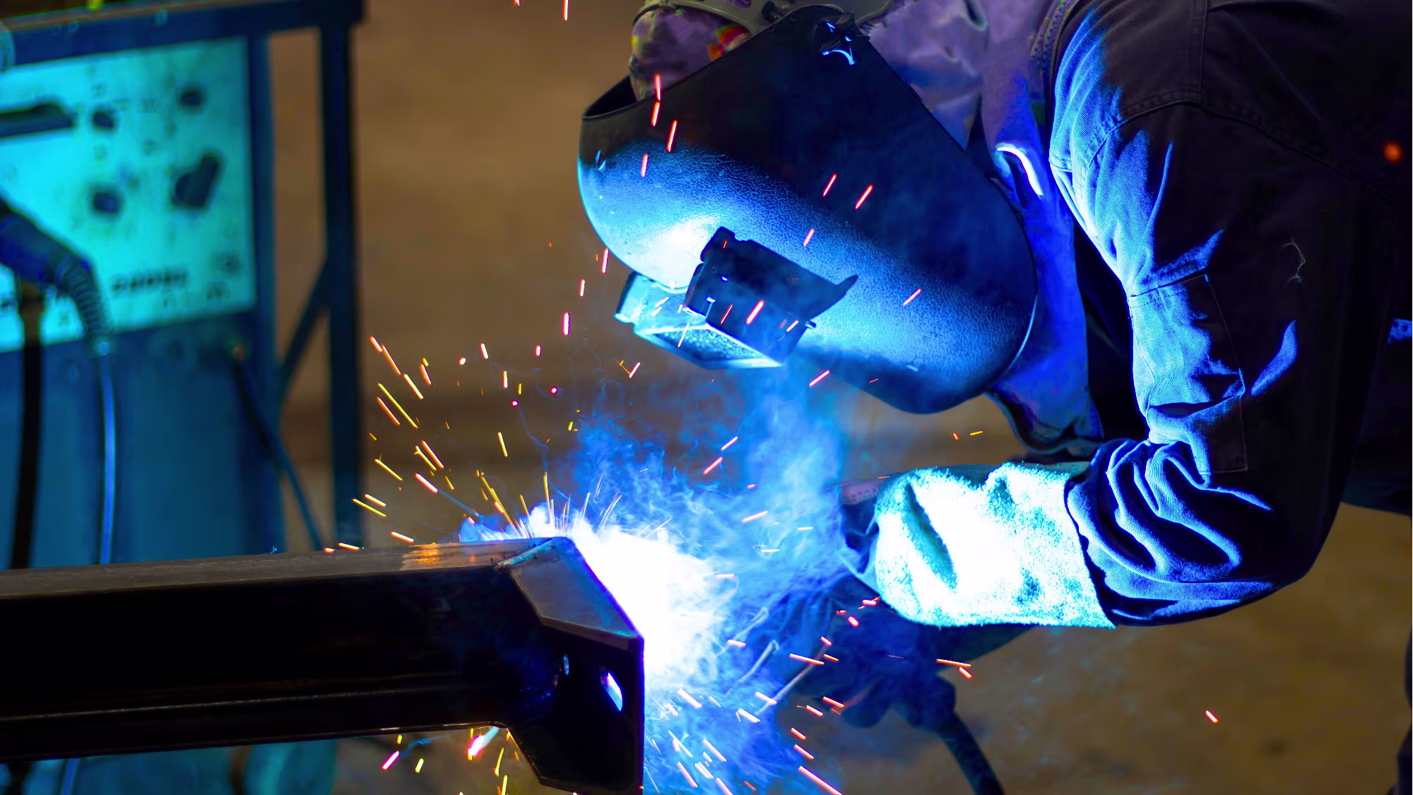 CNC cutting and structural welding in Sabin Sign fabrication workshop, Sharjah UAE